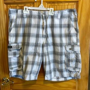 Lee white and blue plaid cargo shorts